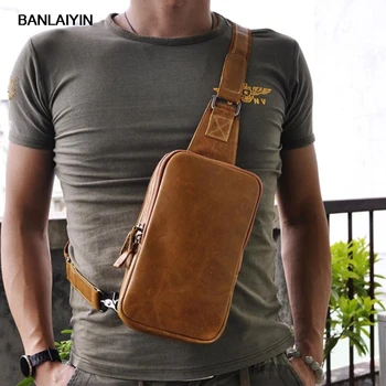 

Men Oil Wax Genuine Leather Cowhide Fashion Travel Sling Chest Back Pack Riding Messenger Single Shoulder Bag