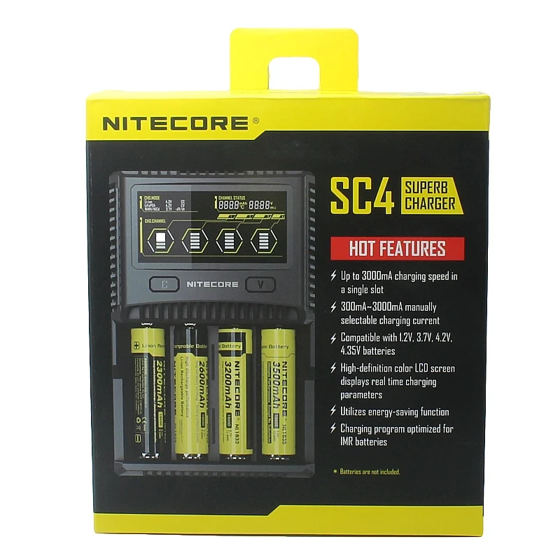 NITECORE SC4 интеллектуальное зарядное устройство для быстрой зарядки превосходное зарядное устройство с 4 слотами 6A общий выход совместимый IMR 18650 14450 16340 AA аккумулятор - Цвет: SC4