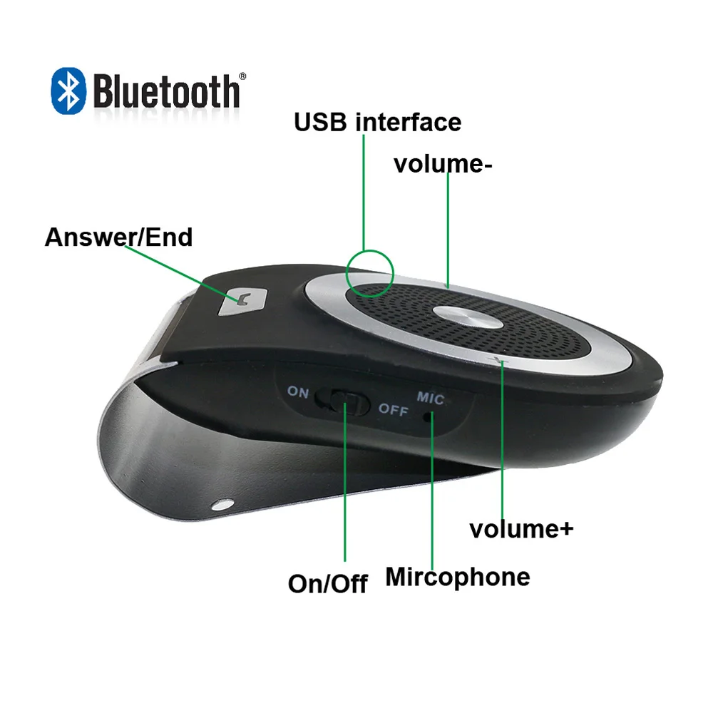 Bluetooth Car Kit  Handsfree Noise Cancelling Bluetooth V4.1 Receiver Car Speakerphone Multipoint Clip Sun Visor for two Phones