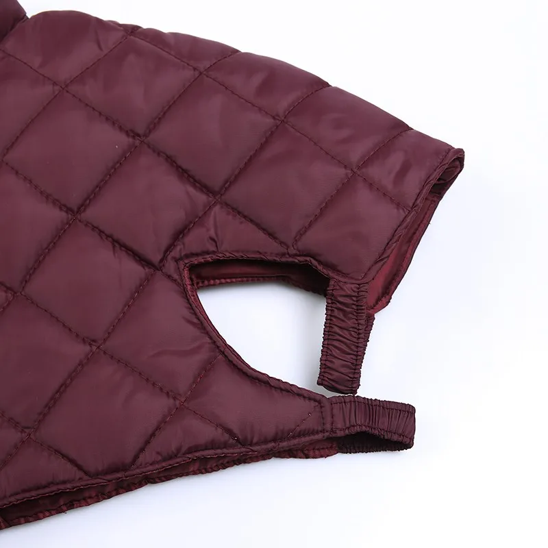 Woman Quilted Puffer Shoulder Padded Vest Red Dark Blue Ultrashort Padded Waistvest Warm Stand Collar Bolero Gilet Autumn Winter (5)
