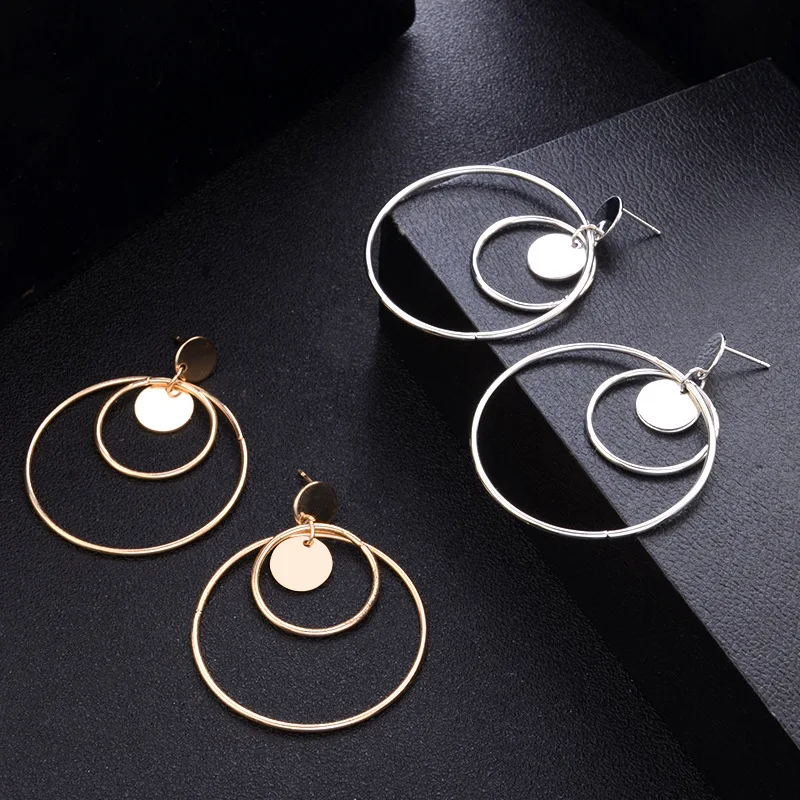 Shellhard Elegant Stylish Large Dangle Earrings Fashion Women Double Round Circle Drop Earrings Charms Geometrical Jewelry Gifts