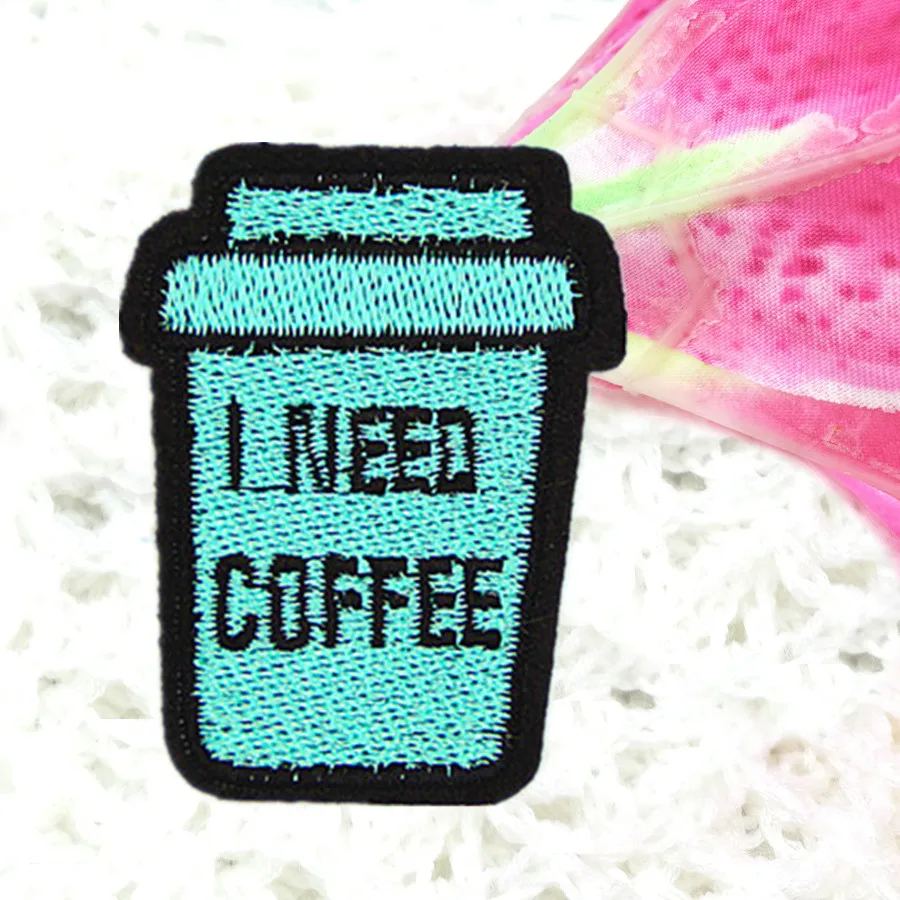 Green Coffee Cups Shape Embroidery Patches for Clothing Iron on Patches