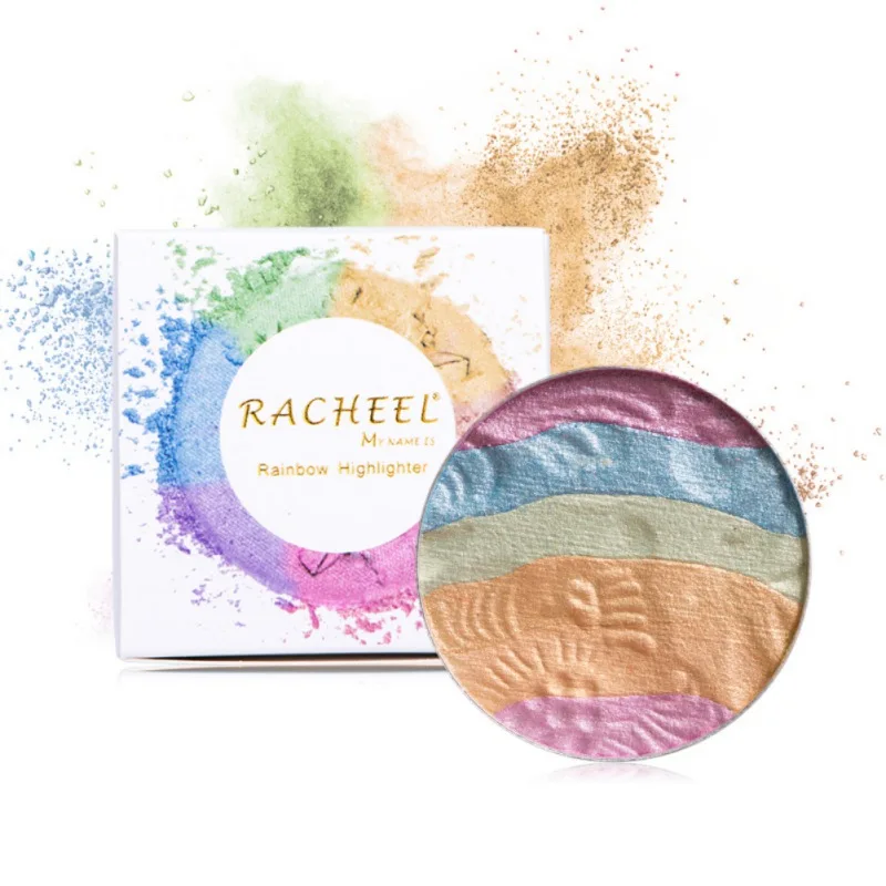 

6 Colors Rainbow Highlight Eyeshadow Shimmer Palette Baked Blush Face Shimmer Color Eye Shadow Wholesale easy to wear