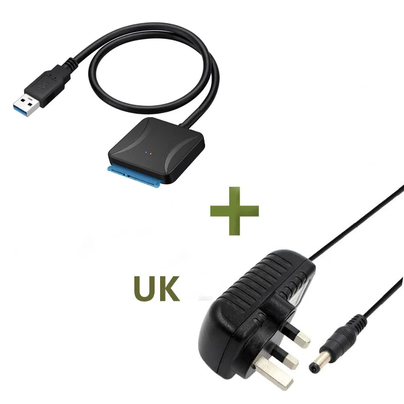 

SATA USB 3.0 Hard Disk Converter 22 pins USB 3.0 to SATA cable with EU US UK adapter for 2.5 inch 3.5 inch HDD SSD