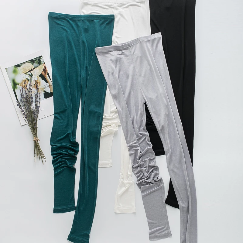 

New Double-sided Knitted Silk Pure Silk Breathable Elastic Buttock Leggings Ankle-length Pants Pencil Pants K039