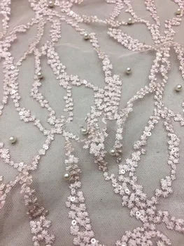 

J-11141 embroidered lace fabric gorgeous French net lace fabric with beads