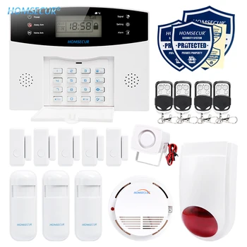 

HOMSECUR LA01 Wireless&wired LCD GSM Burglar Intruder Alarm System+Red Flash Siren Smoke Sensor PIR Door Sensor Remote Control