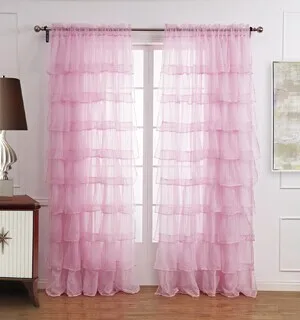 

Pink White Princess Voile Curtains Tulle Maiden Ruffle Style Rod Pocket Corean Style Lace Window Curtains for Girls Tulle CT1037