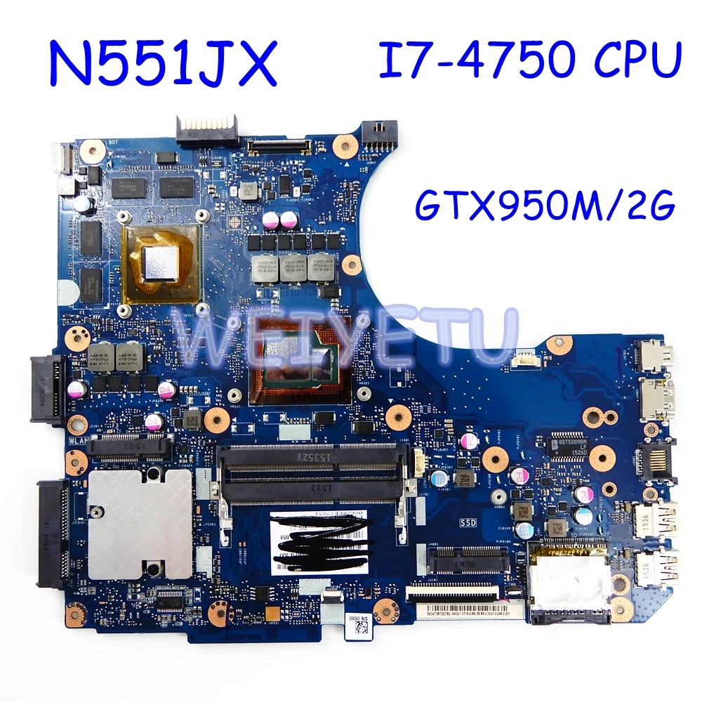 

N551JX/N551JK Motherboard i7-4750CPU GTX950M/2G For ASUS G551JX N551JX G551J N551J Laptop Motherboard N551JK Mainboard test 100%