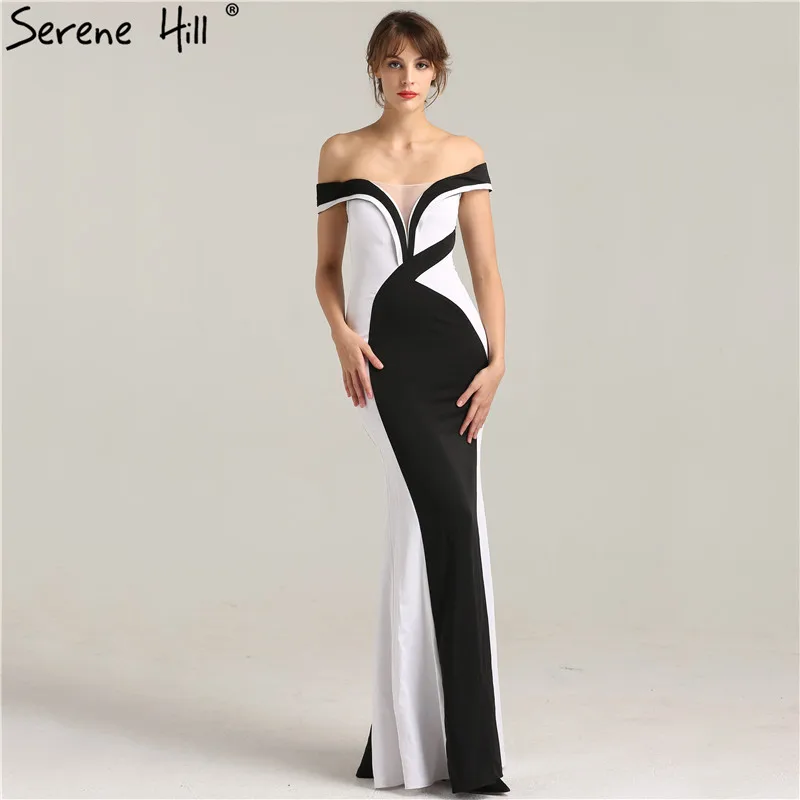 Новые белые и черные простые платья для выпускного вечера, сексуальное элегантное Модное Длинное Вечернее Платье, Vestidos Festa LA6266 - Цвет: white black