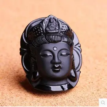 

Natural ice kinds of obsidian guanyin head pendant necklace Buddha had strange men's and women's crystal necklace and insulation