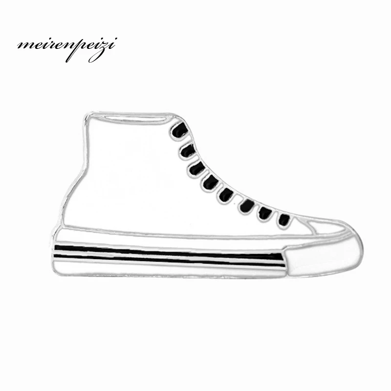 2017 The sample Canvas font b Shoes b font Black White Enamel Lapel Pin Brooch Pin