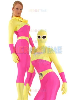 

Blue Talon Costume Pink & Yellow female spandex Blue Talon Superhero costume adult halloween cosplay fullbody suit