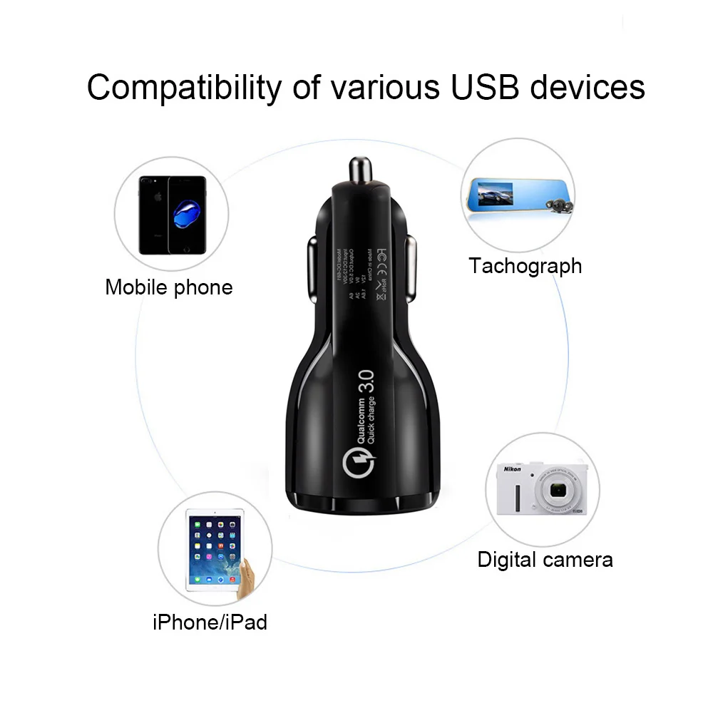 شاحن سيارة سريعة تهمة 3.0 4.0 الهاتف المحمول شاحن 2 منفذ USB شاحن آيفون سامسونج سيارة-شاحن سريع محول الشحن