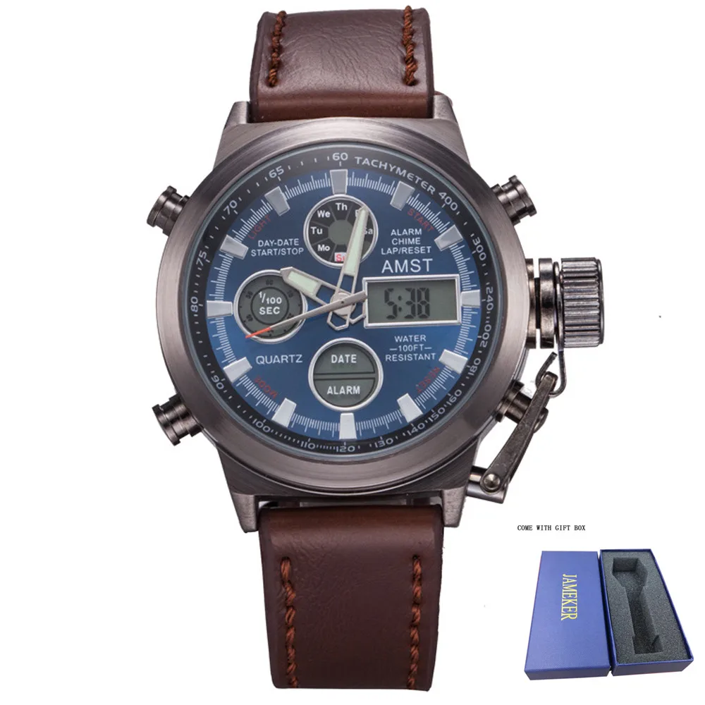AMST Мода цифровой кварцевые часы Для мужчин часы лучший бренд класса люкс мужские часы спортивные Для мужчин s наручные часы Hodinky Relogio masculino - Цвет: blue brwon