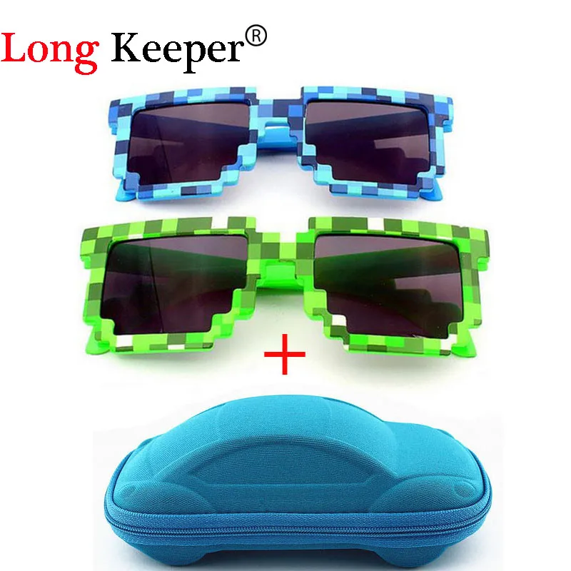 

YBZ Vintage Square Novelty Mosaic Sun Glasses Unisex Pixel Sunglasses Trendy Glasses With Case Children Gift