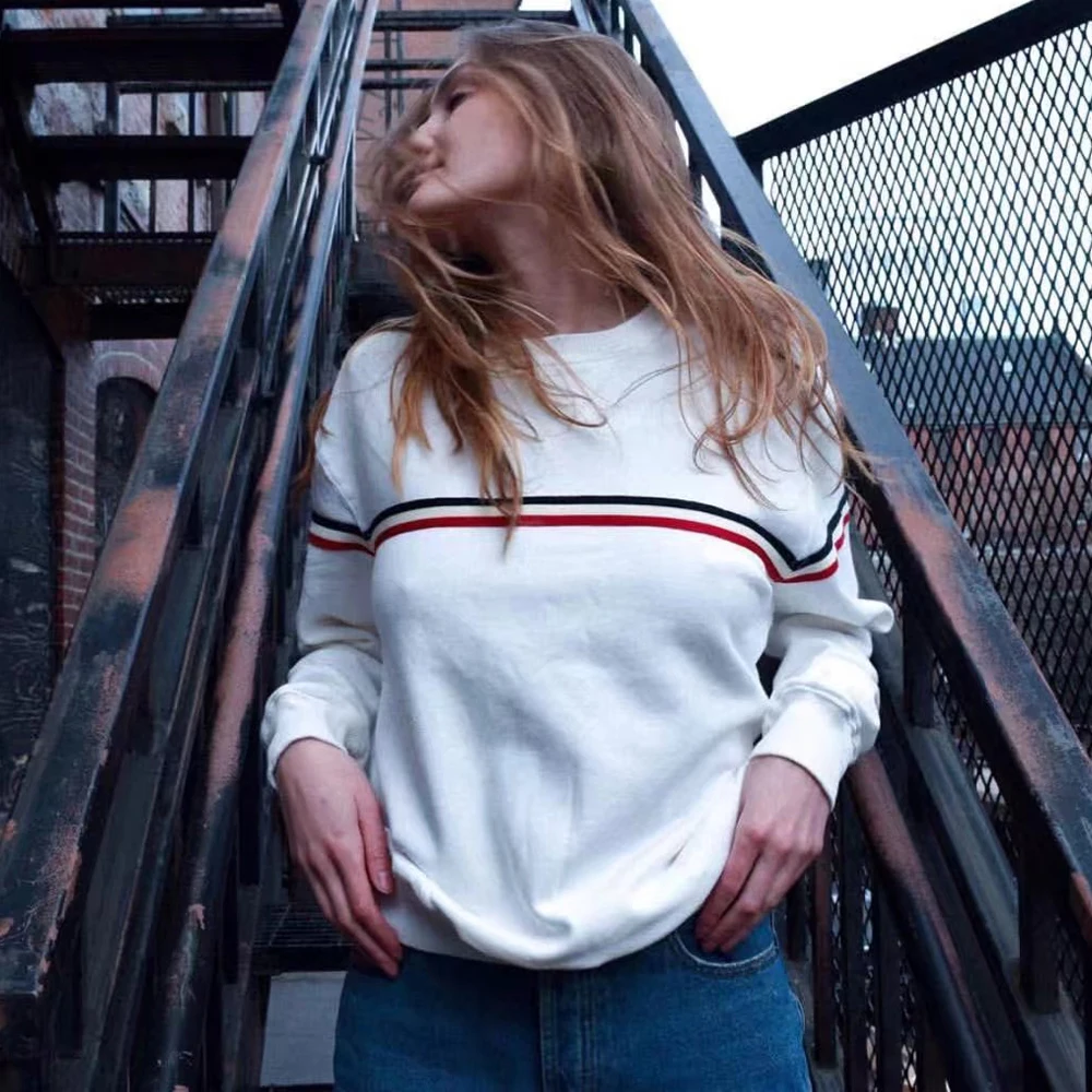 Sweatshirt Oversize Women Stripe Round Neck Baggy Pullover Tumblr Ariana Grande Blackpink Oversized Cotton Sweatshirts Plus Size