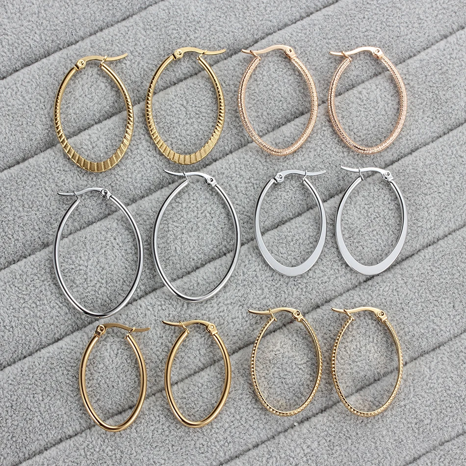 

Silver/Gold Korean Earrings 2019 For Women Cute Stainless Steel Hoop Earrings Fashion Oval modern Jewelry Wholesale Party Gift