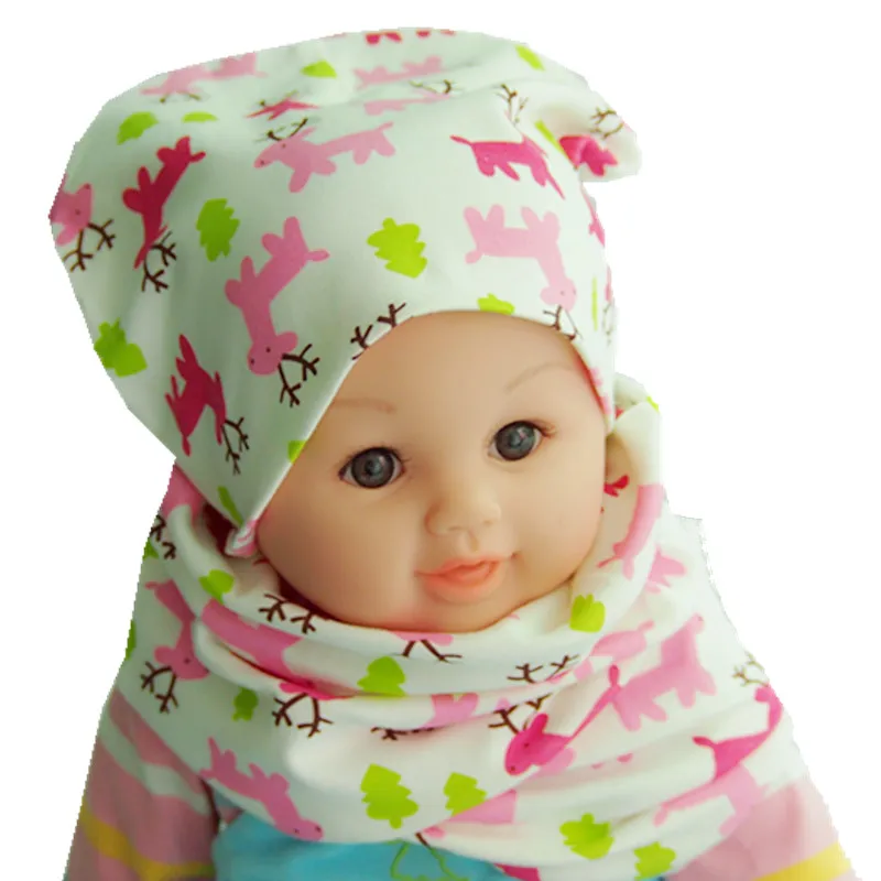 Хлопок, шарф+ Кепка, комплект из двух предметов, детские шапки для мальчиков и девочек, костюмы с карнизом, детская одежда на весну и осень, шапочки, аксессуары колпачки - Цвет: 38