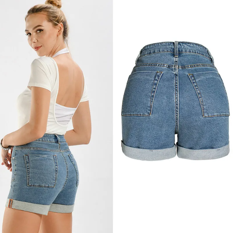 LOGAMI High Waist Summer Sexy Denim Shorts Women Pocket Button Slim Short Jeans Women'S Casual Shorts Plus Size 4XL