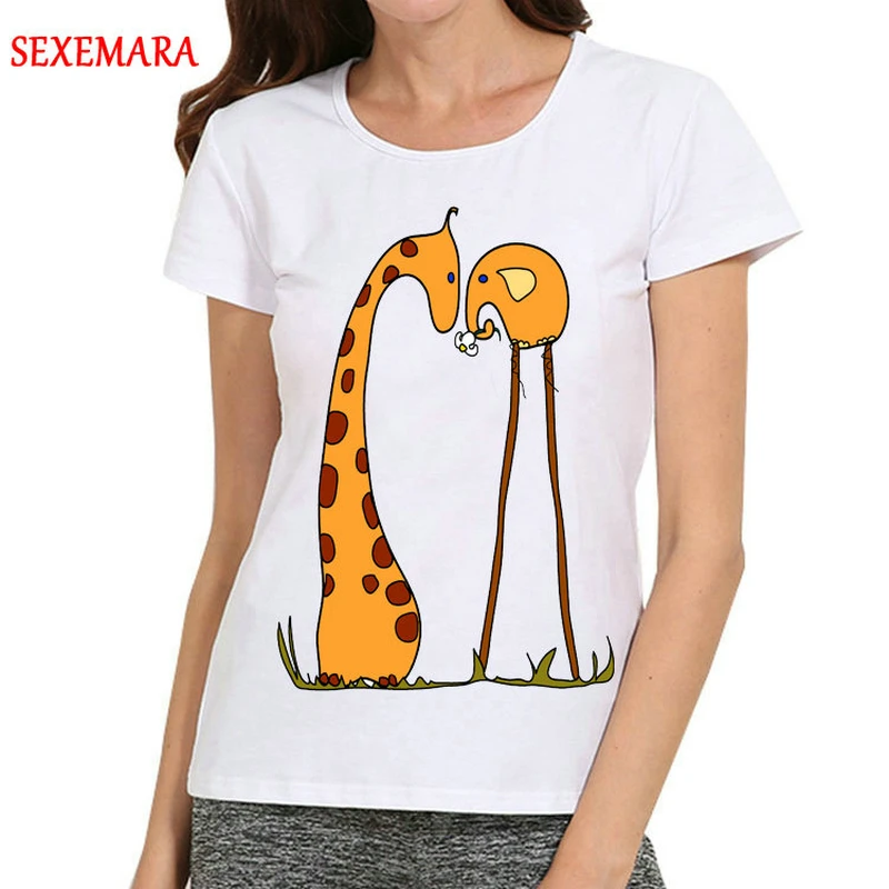 

Women White Funny Giraffe T-Shirt Short Sleeve White Color Animal Cartoon Giraffe T Shirt Top Tees tshirt Casual Girls Top