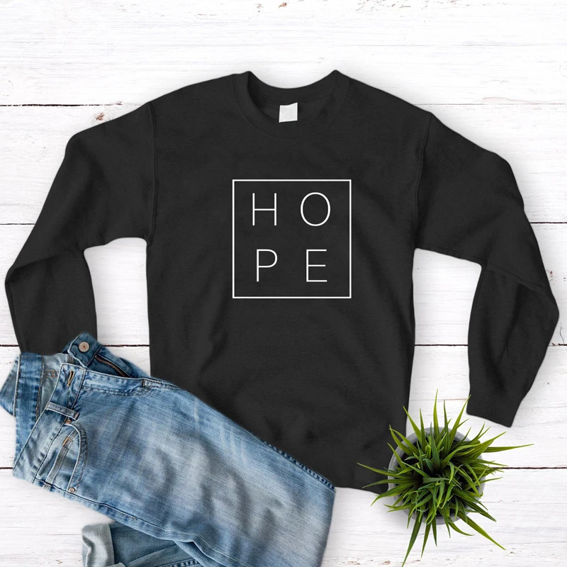 

Hope Letter Print Sweatshirts New Women Causal Long Sleeve Christian Pullover Hoodie Fashion Autumn Crewneck Graphic Jumper Tops