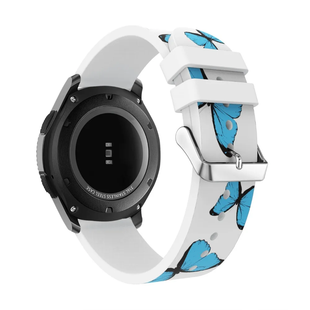 22 мм силиконовый ремешок для часов Huami Amazfit GTR 47 мм спортивный ремешок сменный Браслет для huawei Watch GT GT2 - Цвет ремешка: White Blue Butterfly