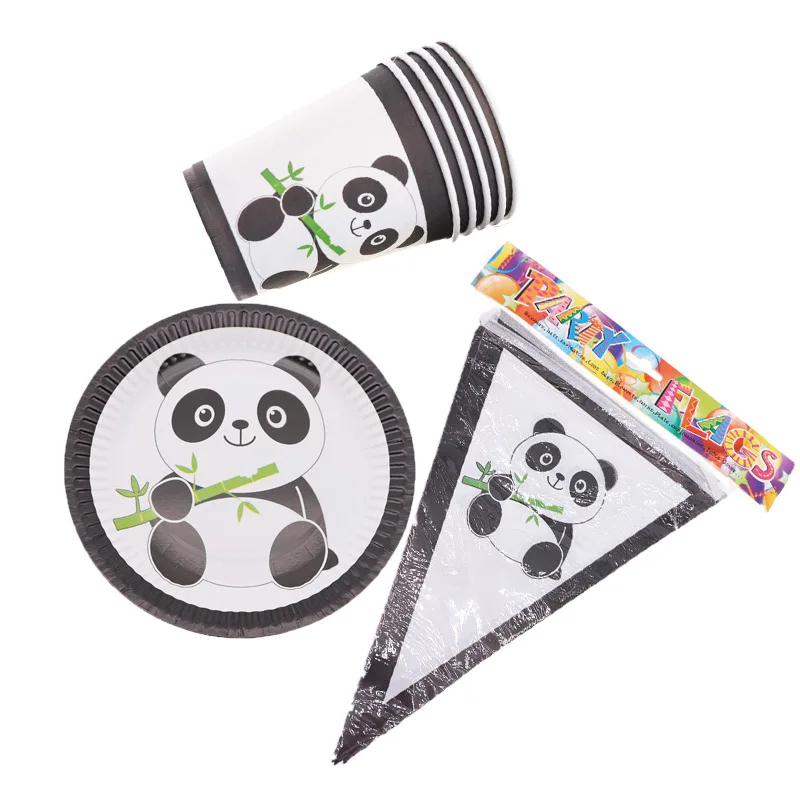 

30Pcs Panda Party Disposable Tableware Set Cartoon Paper Cup Plate Flag Birthday Decorations Party Supplies Baby Shower