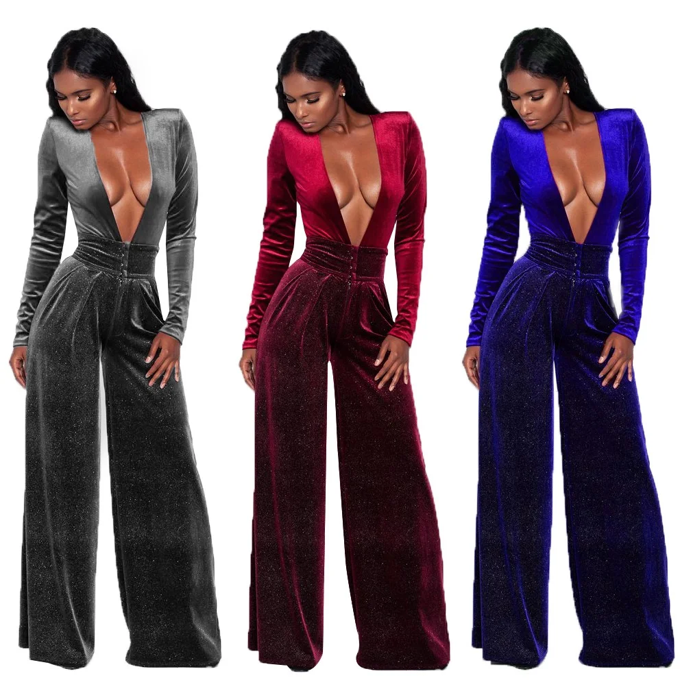 2019-fashion-solid-color-women-jumpsuit-sexy-deep-v-neck-plus-size-clothes