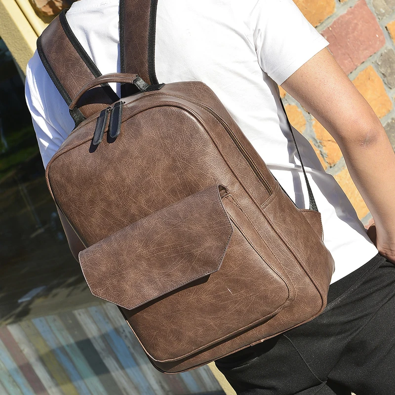 

New Korean Version Women Shoulder Backpack Trendy Retro Leather Men Bags Vacancy Fashion Travel