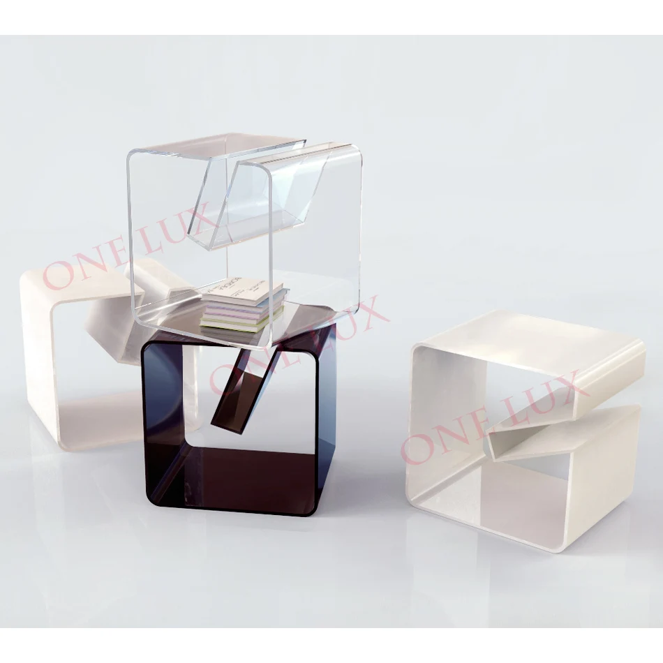 ONE LUX Acrylic Modern Side Coffee Occasional Sofa Tables With Magazine Rack - 3 colors