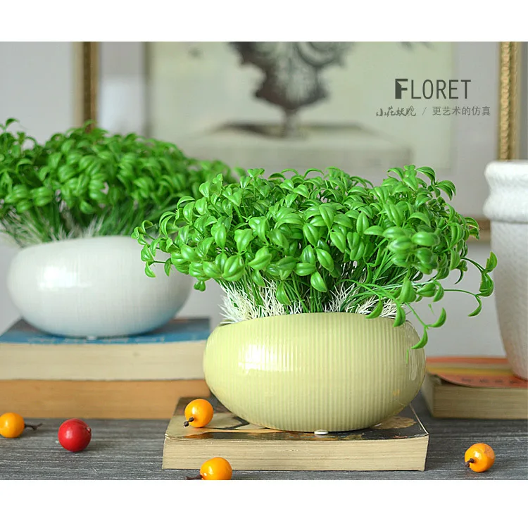 Высокое качество Рождество украшения свежие ростки фасоли керамическая ваза набор пластиковые поддельные цветы моделирования Растения
