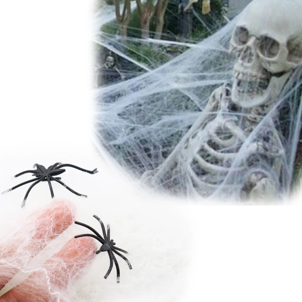 

20g/bag Halloween Stretchy Spider Web Cobweb With two Spider Haunted House Bar Props for Halloween Party Decoration Supplies