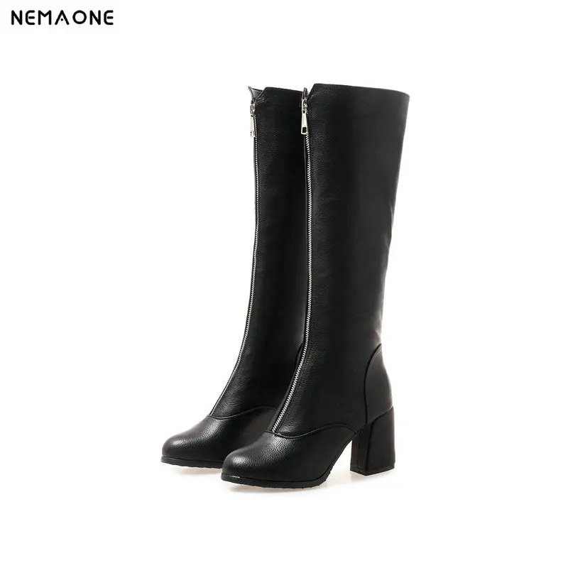 

New high Heel knee high women boots zipper ladies shoes party dress wedding shoes woman large Size 43 black red white