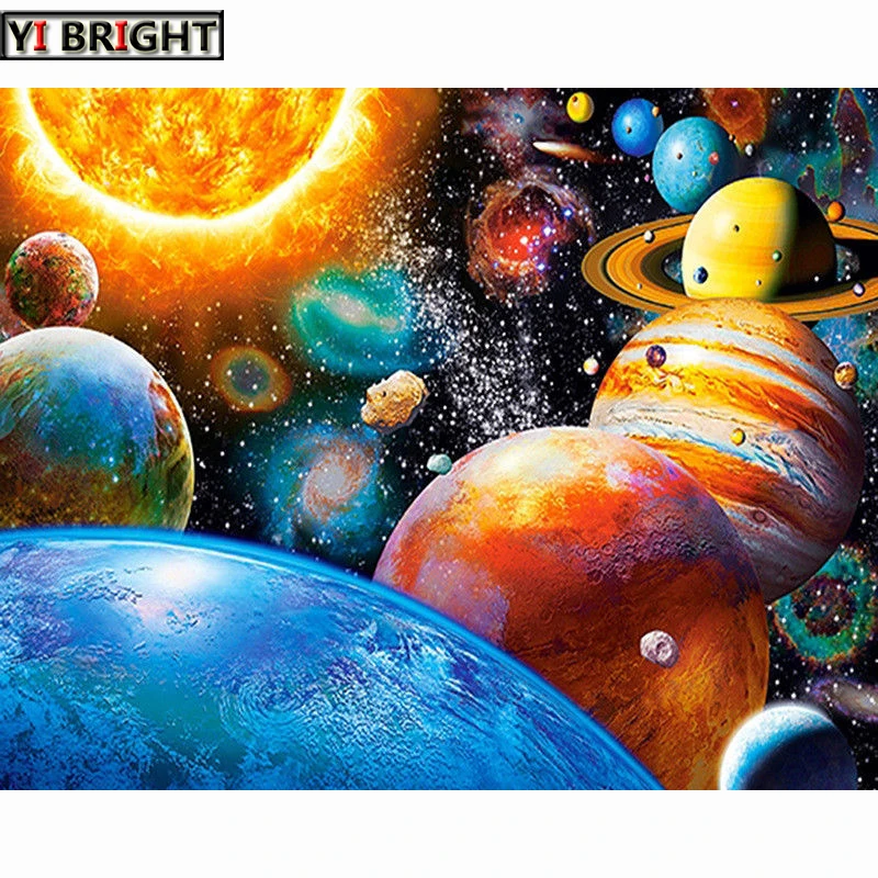 Алмазная 5D картина сделай сам с цветными планетами мозаика домашний декор