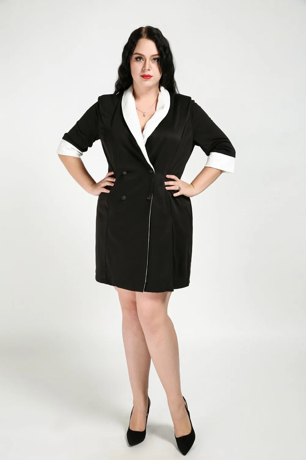 Black knee length dress coat for women plus size the