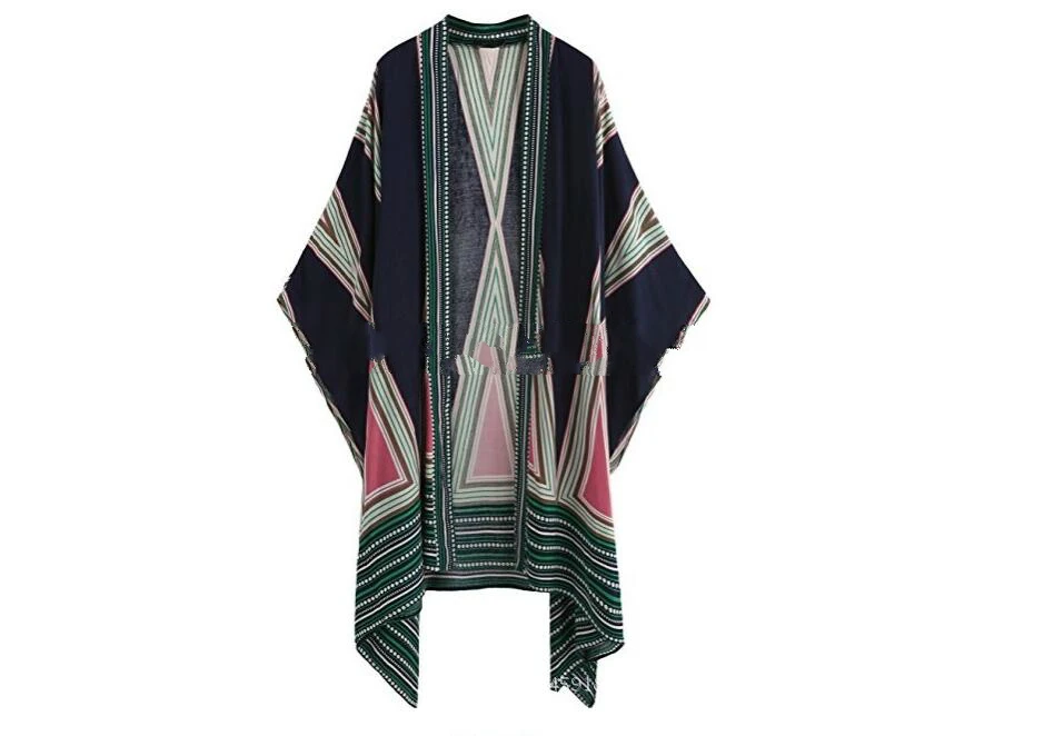 Boho Long Blouse 2018 Women Multicolor Vintage Geo Print Casual Summer Tops Fashion New Loose Beach Long Sleeve Kimono