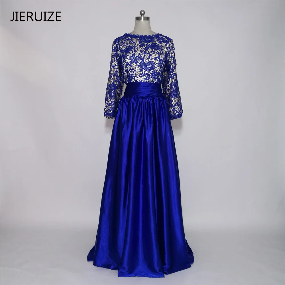 JIERUIZE robe de soiree, королевское голубое кружевное вечернее платье с длинными рукавами, длинные платья с открытой спиной для выпускного вечера, торжественное платье, vestido de festa - Цвет: Royal Blue