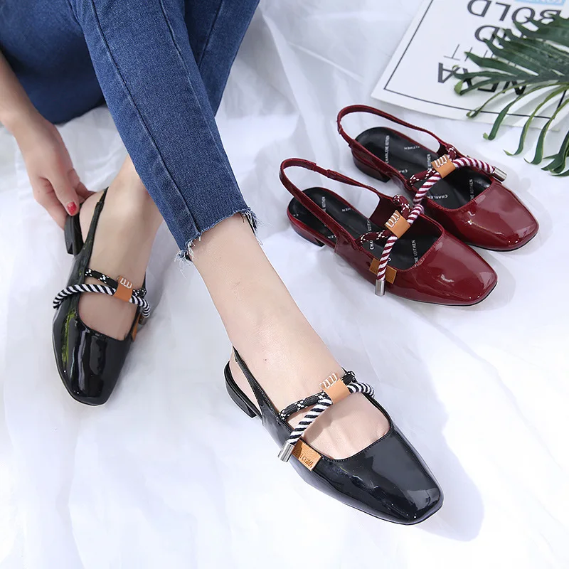 

Sandals female 2019 spring and summer new after the empty single shoes rope knot flat square ladies sandals