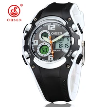 OHSEN цифровой бренд Кварцевые спортивные часы наручные часы для мальчиков детская водостойкая силиконовой лентой модные белые военные мужские часы