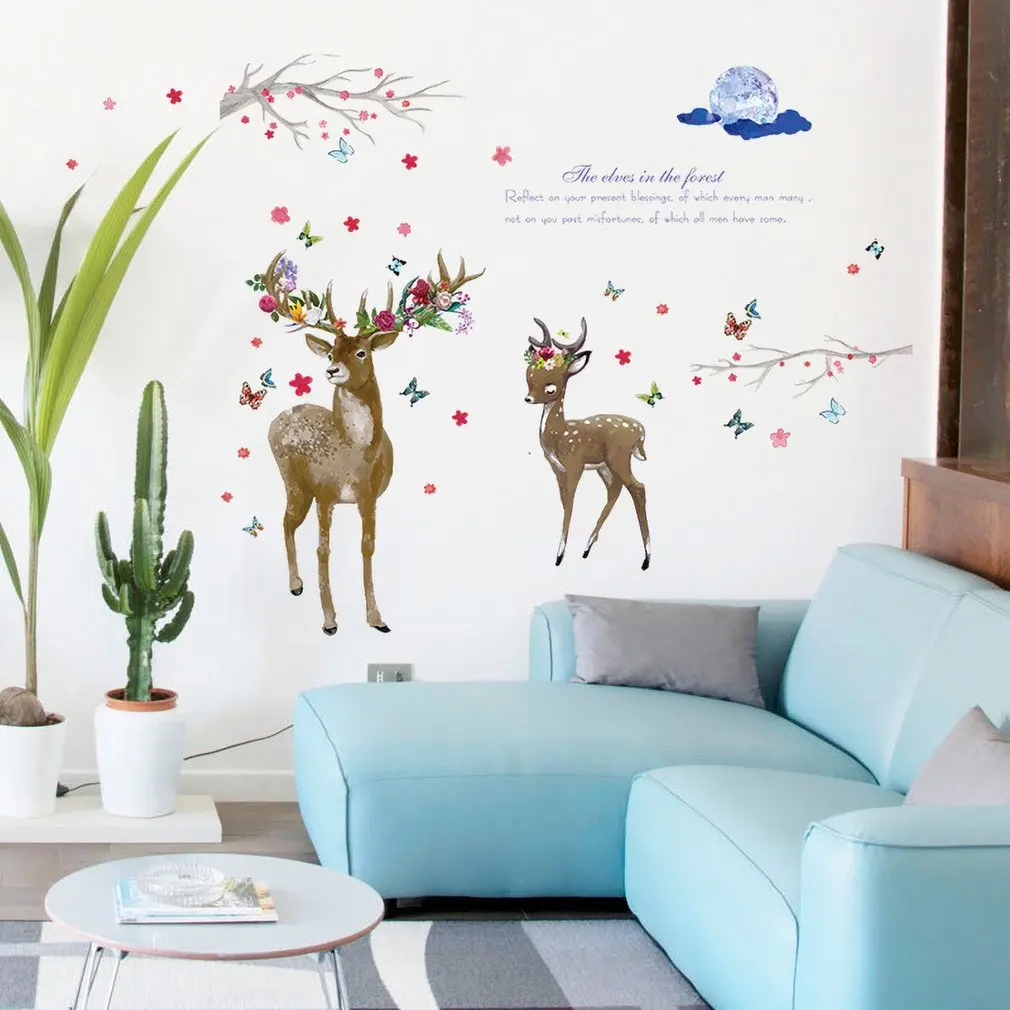 Decorative Transparent PVC Wallpaper For Deer and Flower Branch Porch Bedroom Decoration Waterproof Wall Paste