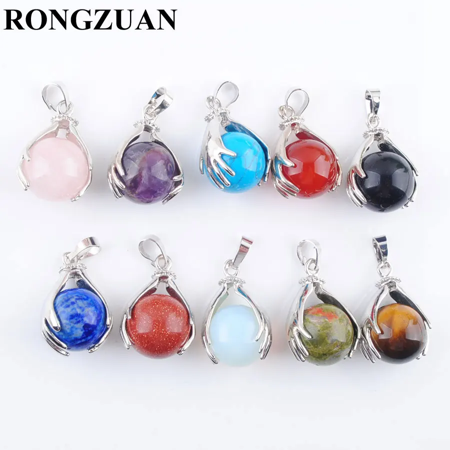 

RONGZUAN Natural Lapis Lazuli Amethysts Rose Quartzs Round Ball Stone Bead Both Hands Pendants Reiki Chakra Jewelry 1Pcs TBN312