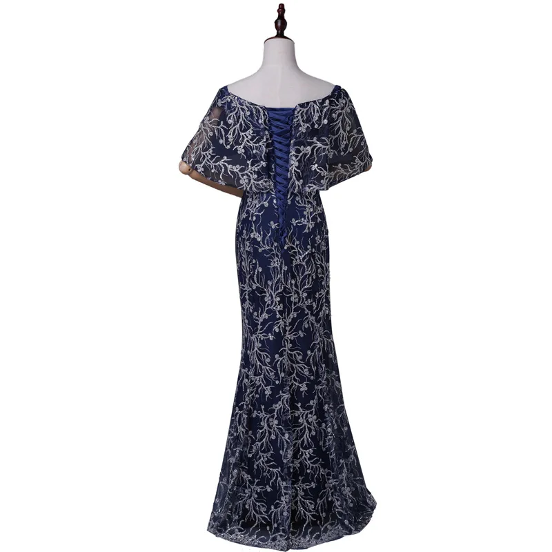 FADISTEE Новое шикарное платье с блестками для выпускного вечера Vestido de Festa длинное стильное платье в пол с вырезом лодочкой и шнуровкой на спине - Цвет: NAVY BLUE