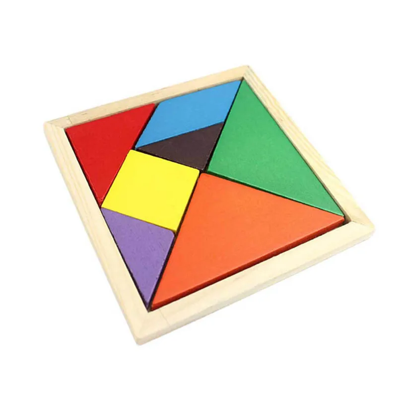 Деревянный Tangram 7 шт. головоломки Красочные площади IQ игры Логические головоломки интеллектуальные Обучающие игрушки для детей