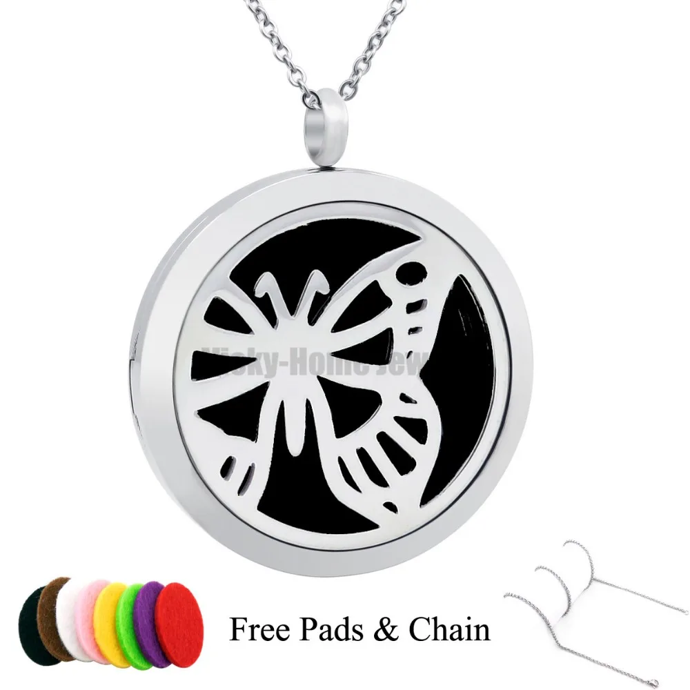 

Free Chain!!! Butterfly 30mm Aromatherapy / Essential Oils Stainless Steel Diffuser Locket with Pads