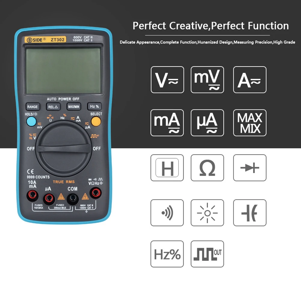 BSIDE True RMS цифровой мультиметр ZT102 Автоматический диапазон Multimetro Вольтметр Амперметр емкость температура Ом Гц NCV тестер