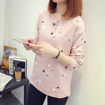 

Tee Shirt Tassel TShirt Kawaii Korea Harajuku Printed Women Pink T-Shirts Casual Loose Full Sleeve Tops Femme