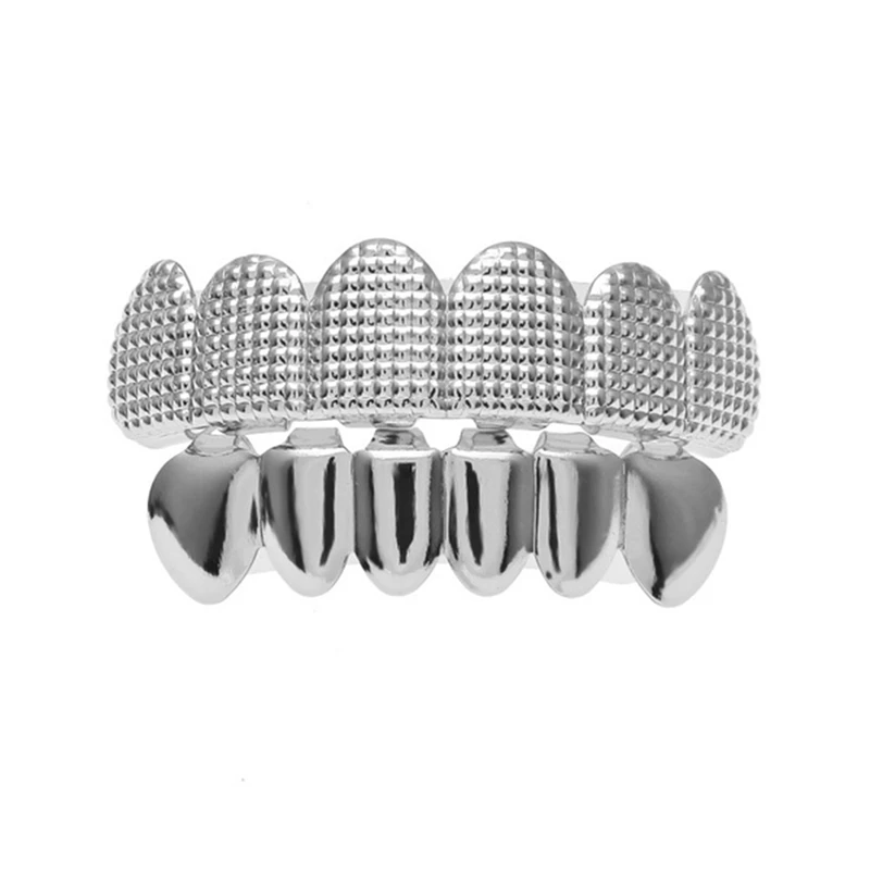 BOAKO мужской хип-хоп TeethGrillz Fang Топ снизу зубы Grillzs набор полых зубов Grillz рэппер ювелирные изделия золото серебро черная Роза - Окраска металла: silver grid set