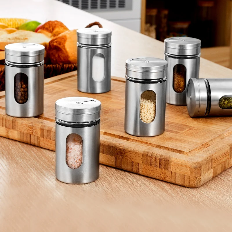 Stainless Steel Seasoning Cans Condiment Bottles Box Barbecue Kitchen Supplies
