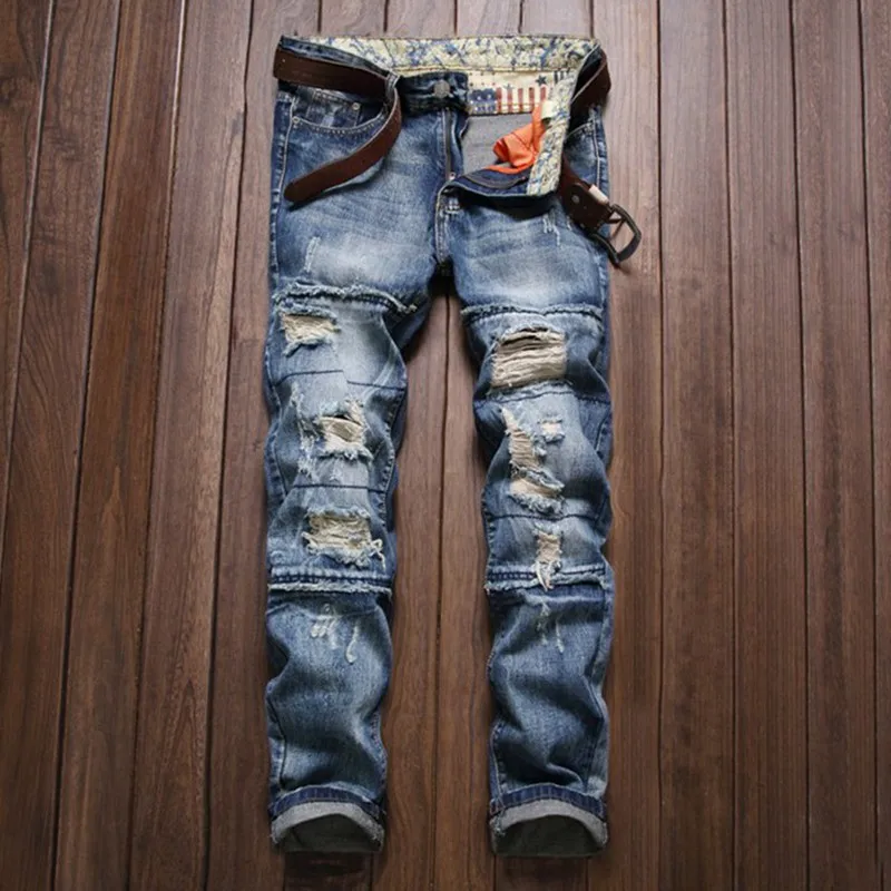 Buy Brand Mens Jeans Straight Ripped Jeans For Men